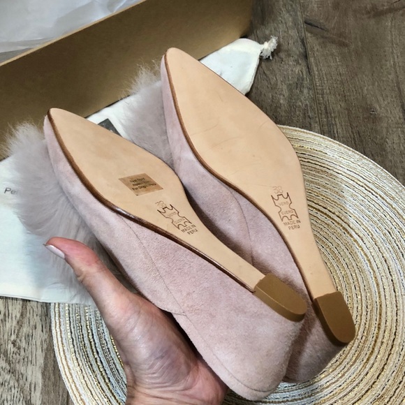 Huma Blanco pink rose fur slides Antonia cruelty free alpaca Peru handmade suede - Picture 12 of 16